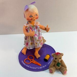 Annalee Doll Society 7 inch Mending My Teddy Logo Kid 1999 2000 Vintage READ